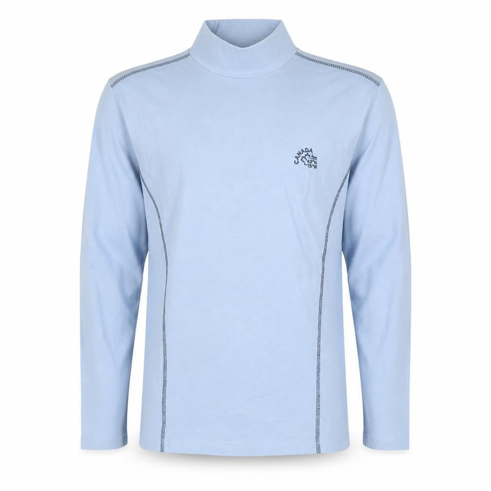 Front view of Atlas For Men Blue Long Sleeve High Neck Cotton T-Shirt Men's Small