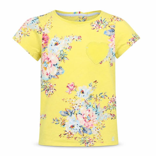 Joules Girls Yellow Floral Cotton T-Shirt Age 11 Years Short Sleeve