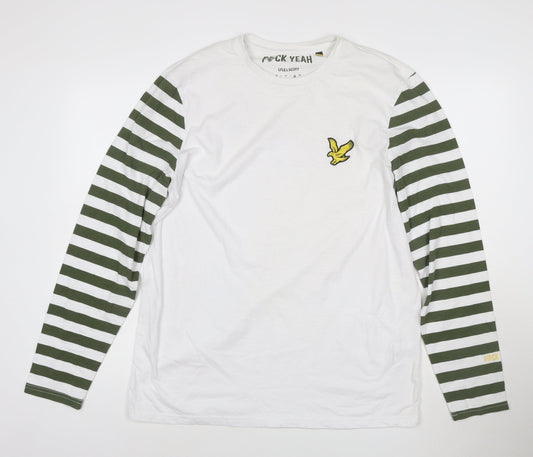 Lyle & Scott Men’s White Green Striped Long Sleeve T-Shirt XL