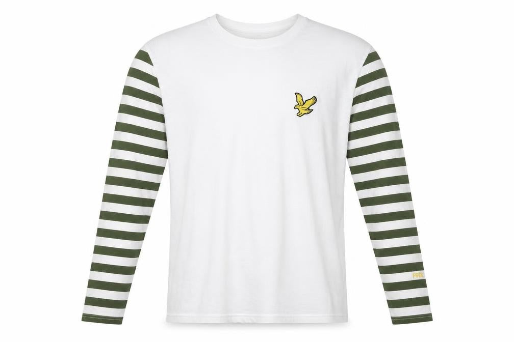 Lyle & Scott Men’s White Green Striped Long Sleeve T-Shirt XL