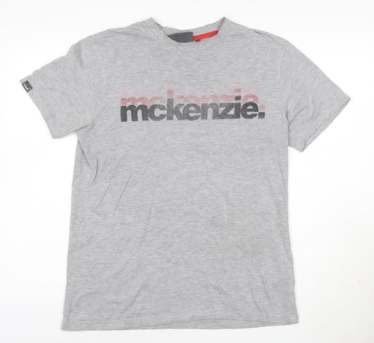 McKenzie Men’s Grey Logo Crew Neck Short Sleeve Cotton T-Shirt M