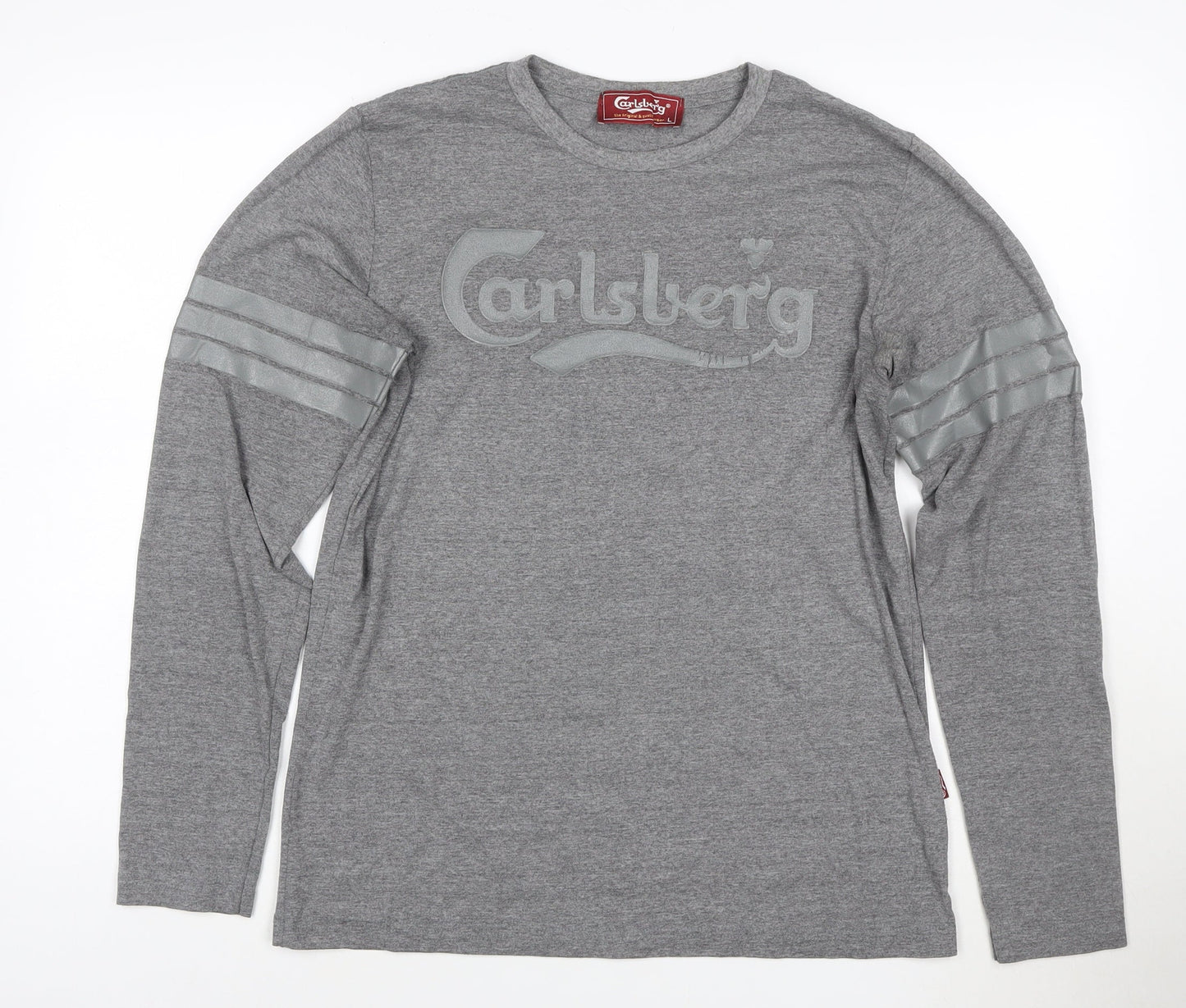 Carlsberg Men's Grey Long Sleeve T-Shirt Size L 100% Cotton Crew Neck