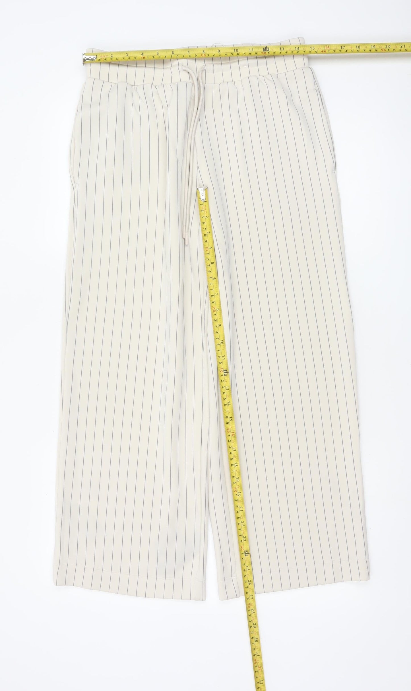 Marks and Spencer Womens Beige Striped Wide-Leg Trousers Size 12