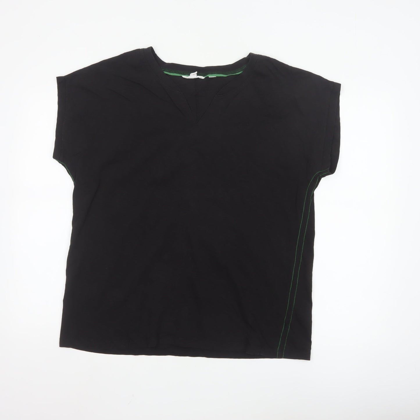 White Stuff Women's Black Size 20 Cotton V-Neck Jersey T-Shirt