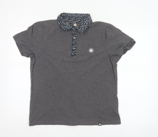 Pretty Green Womens Grey Polo Shirt L Paisley Collar Cotton