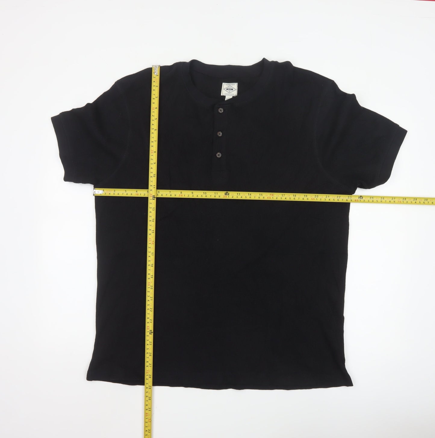 Next Men’s Black Henley Short Sleeve Cotton T-Shirt Size L