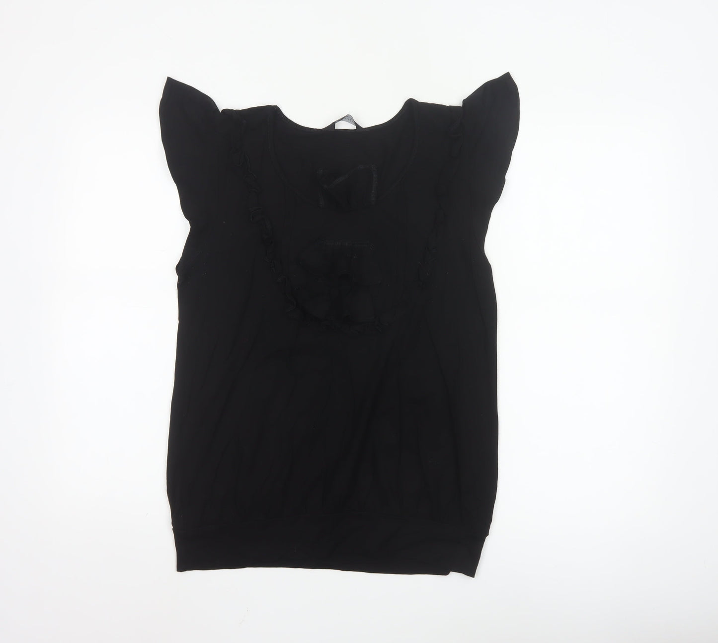 Dorothy Perkins Women Black Size 16 Ruffle Sleeve Viscose Top