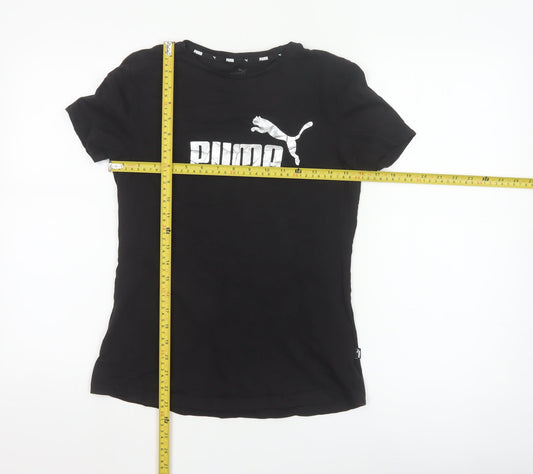 Puma Girls Black Short Sleeve Crew Neck Logo T-Shirt Size 15-16 Years
