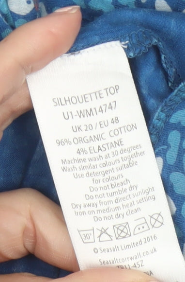 Seasalt Cornwall Women’s Blue Floral Organic Cotton T-Shirt UK 20