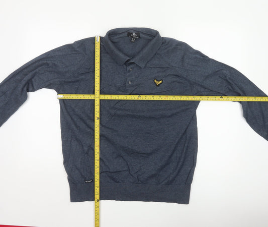 Threadbare Men's Blue Collared Henley XL Cotton Knit Jumper