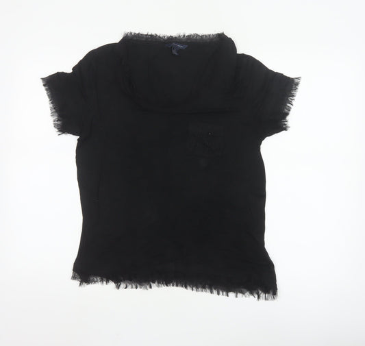 Tommy Hilfiger Women's Black Lyocell Lace Trim Short Sleeve Blouse L
