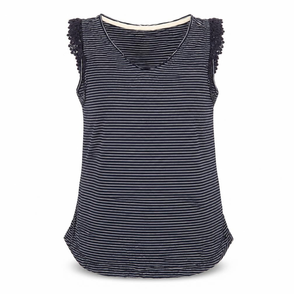 White Stuff Women Navy Striped Sleeveless Cotton Modal Top Size 12