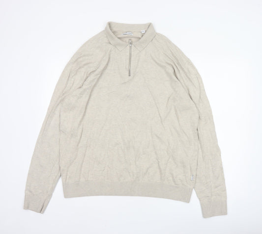 Jack & Jones Men's Beige Collared 1/4 Zip Knit Jumper XL