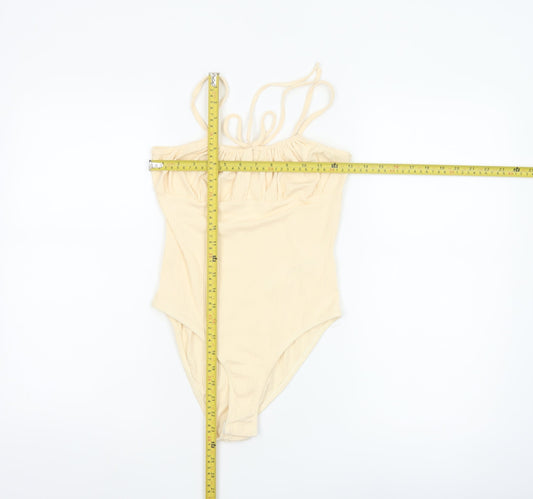 Miss Selfridge Women Beige Cotton Stretch Bodysuit UK 10