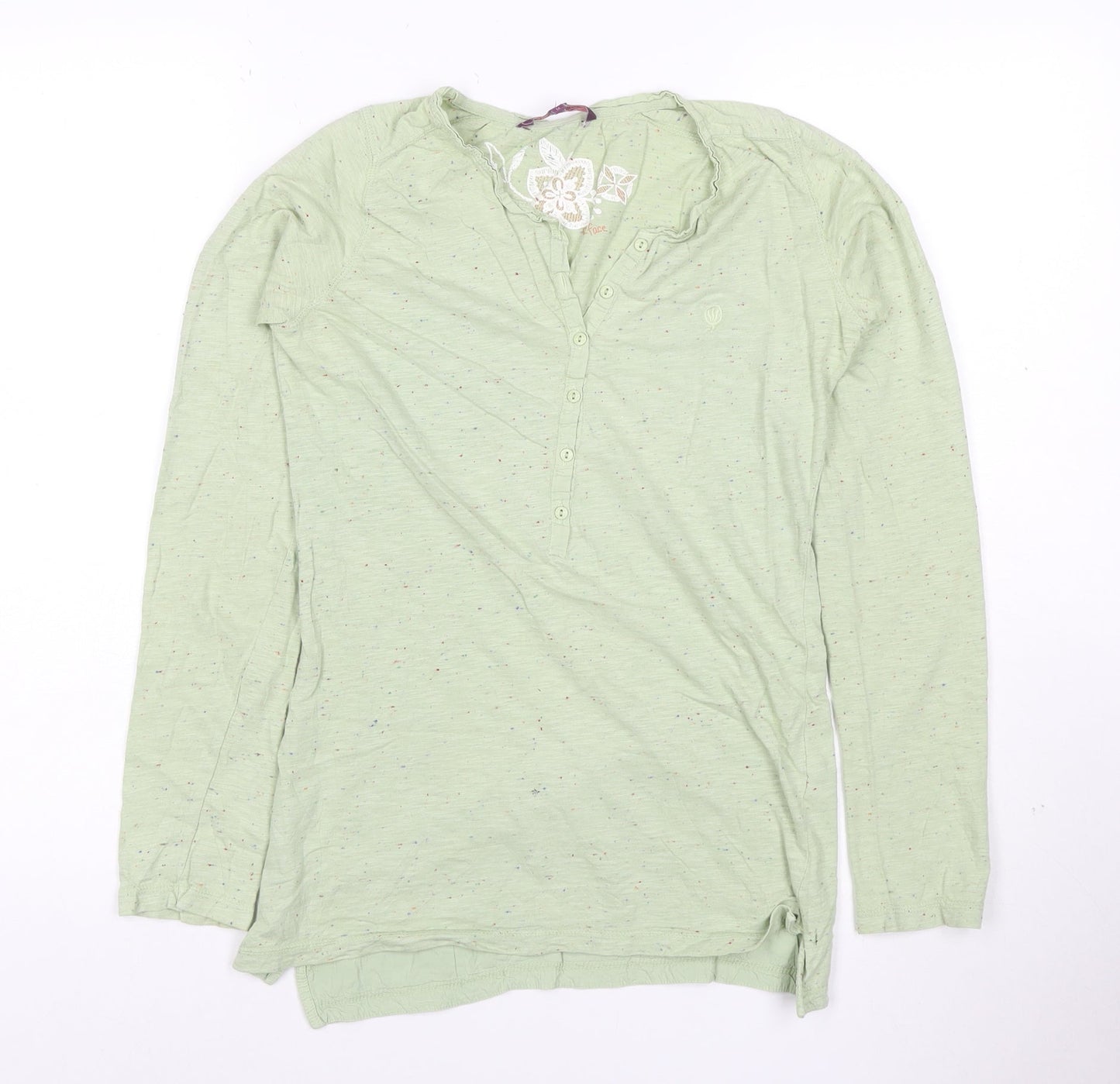 Fat Face Women's Green Long Sleeve Henley Cotton T-Shirt Size 16