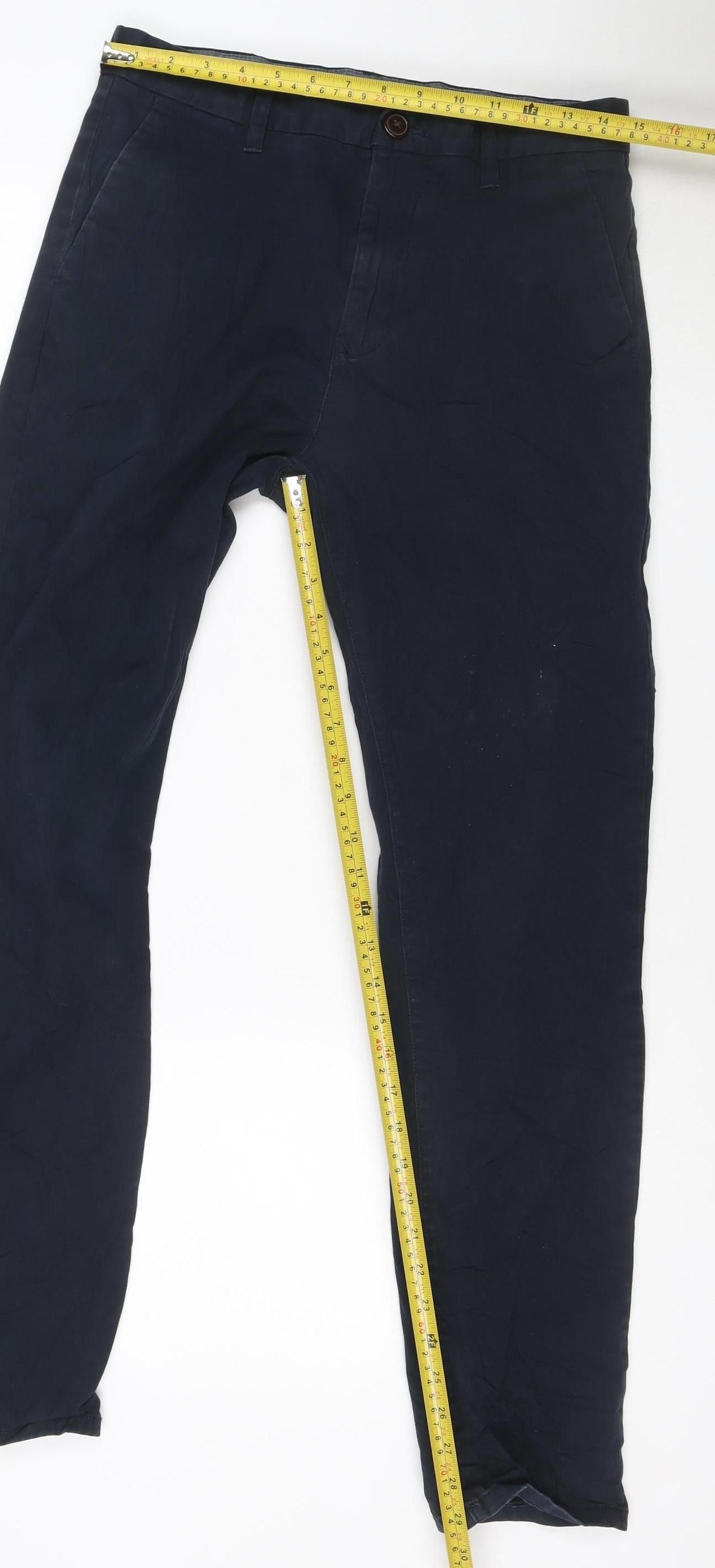 Next Men's Blue Chino Trousers 30W 31L Regular Fit Cotton