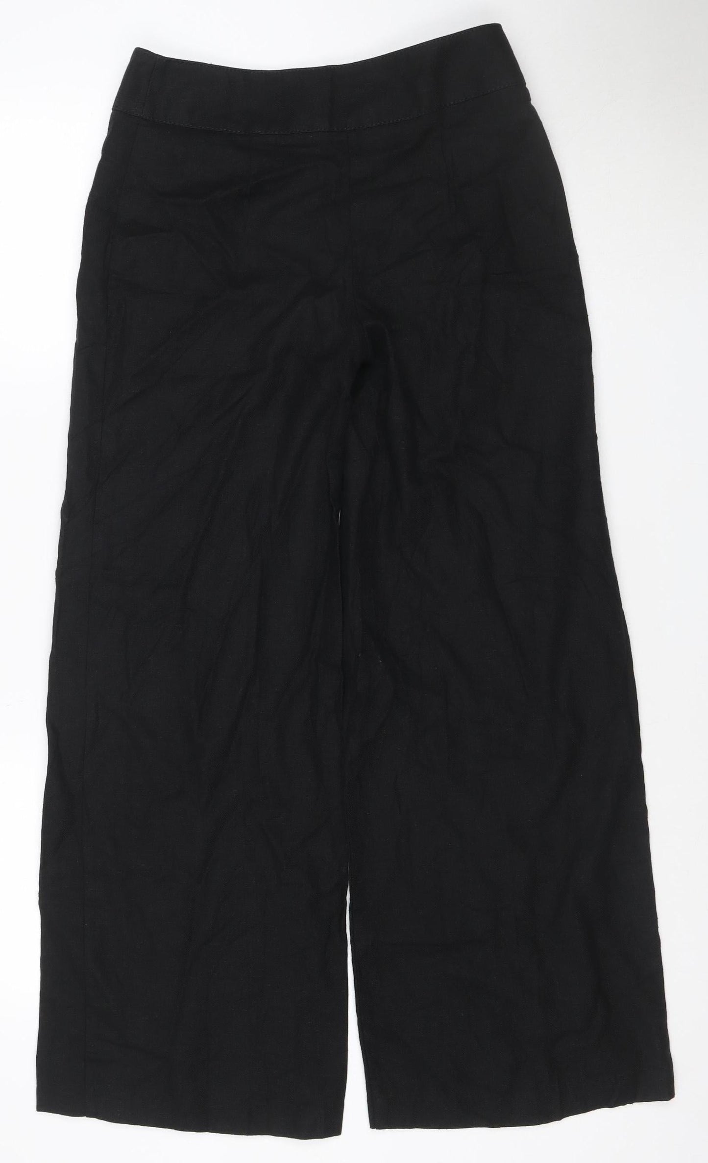 Marks and Spencer Women Black Linen Blend Wide-Leg Cropped Trousers Size 8