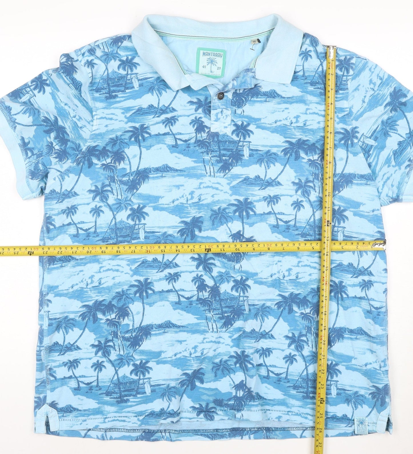 Mantaray Men’s Blue Tropical Print Short Sleeve Polo Shirt XL