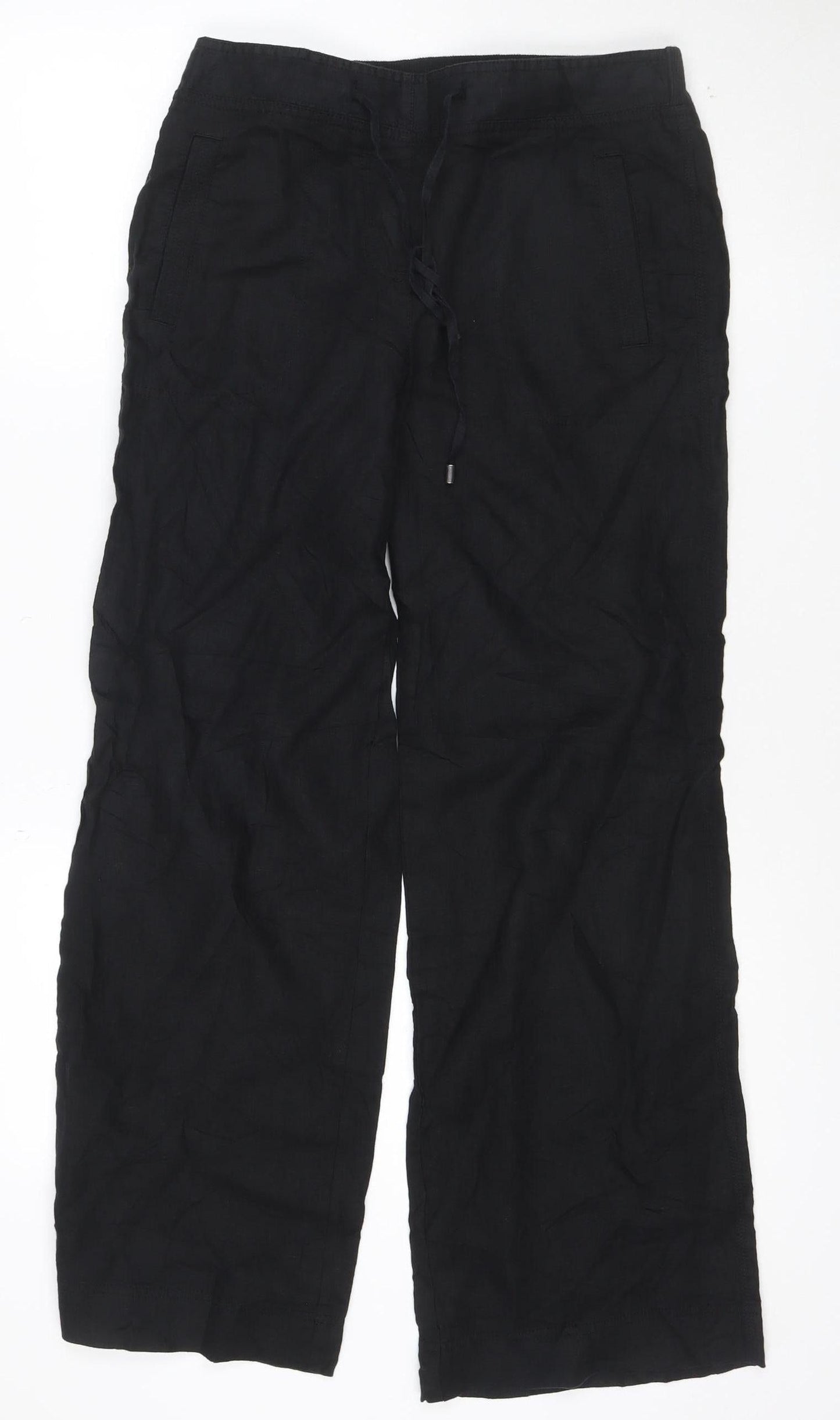 Marks and Spencer Womens Black Linen Blend Wide-Leg Trousers UK 8