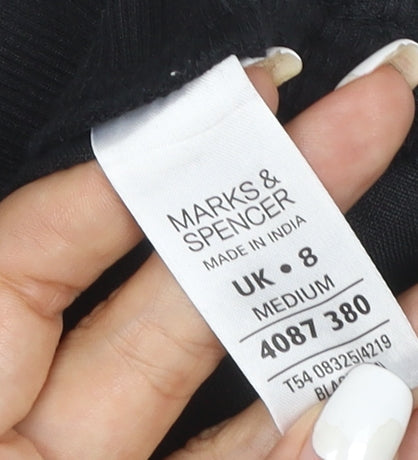 Marks and Spencer Womens Black Linen Blend Wide-Leg Trousers UK 8