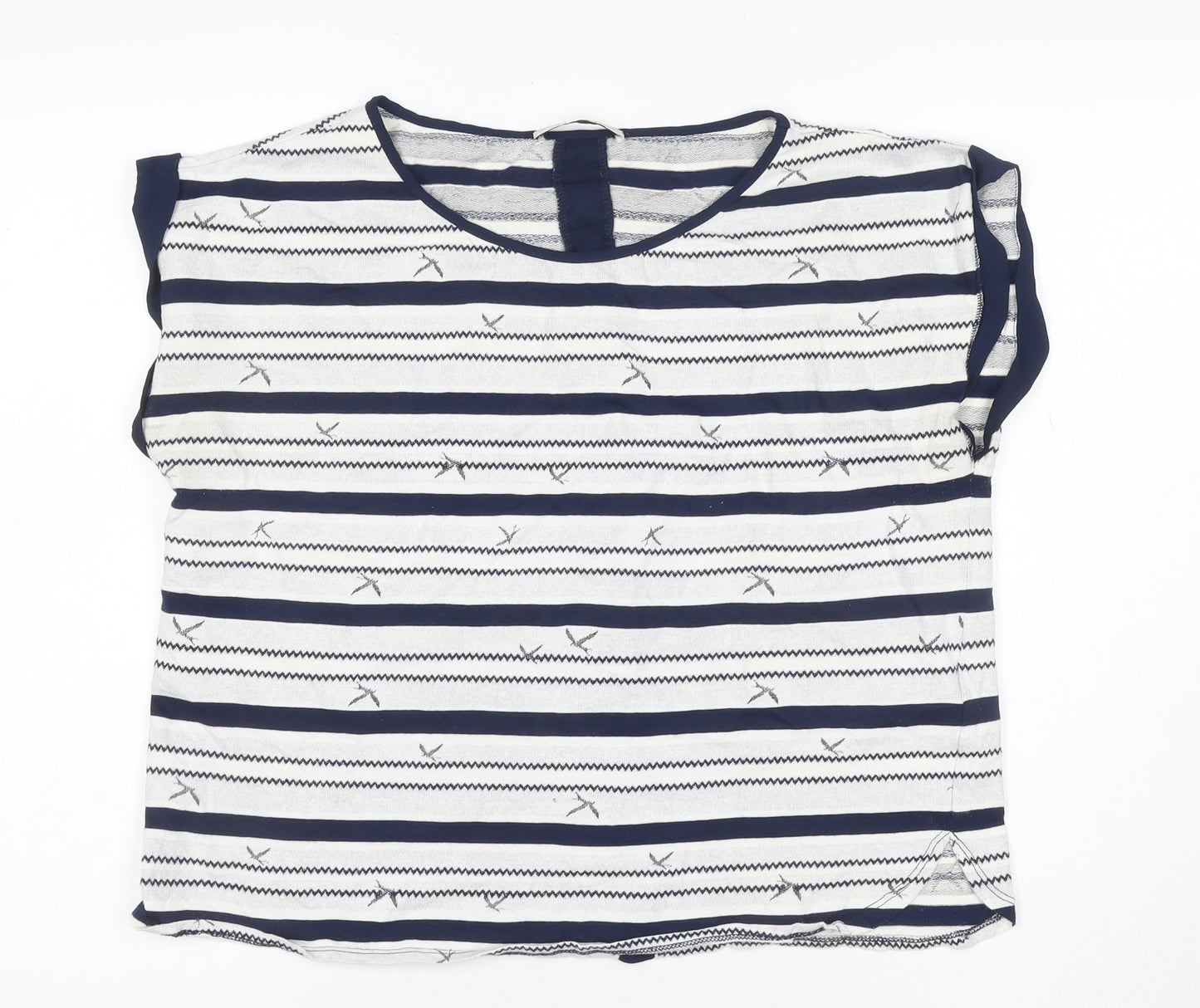 Oasis Women Blue Striped Short Sleeve Viscose Blouse Size 14