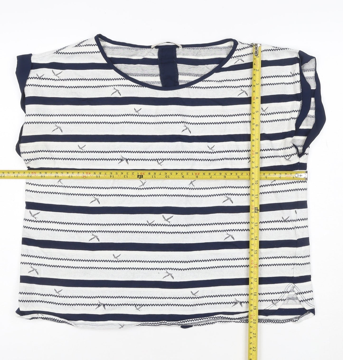 Oasis Women Blue Striped Short Sleeve Viscose Blouse Size 14
