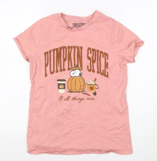 Snoopy Womens Pink T-Shirt Nightshirt Size 10 Cartoon Autumn Graphic