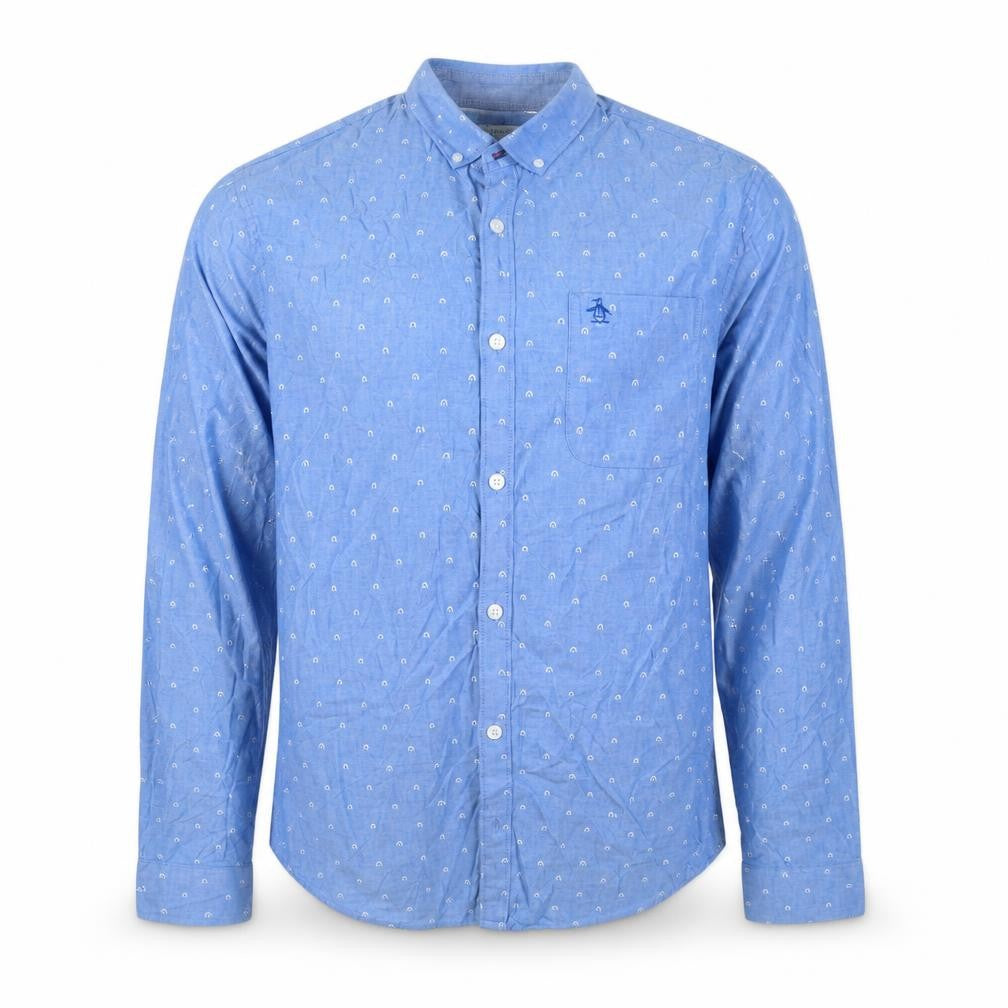 Original Penguin Men's Blue Slim Fit Button-Up Shirt L
