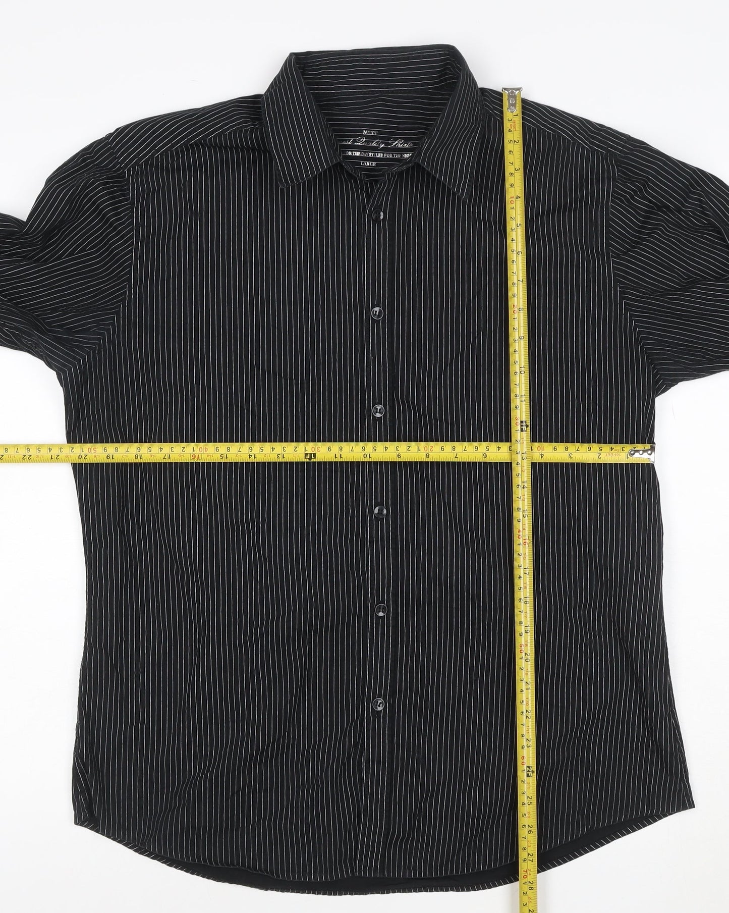 Next Men's Black Pinstripe Cotton Long Sleeve Button-Up Shirt Large