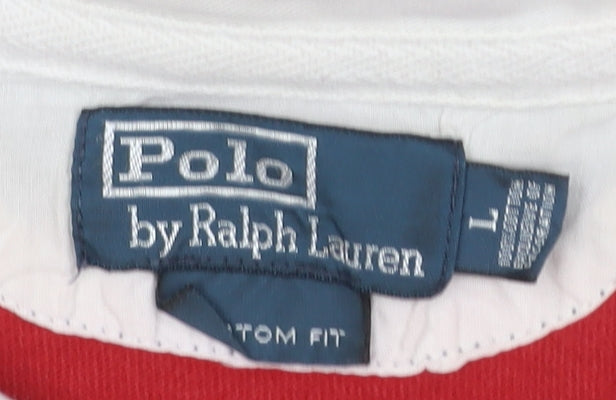 Ralph Lauren Men's Red Navy Striped Long Sleeve Polo Shirt Size L