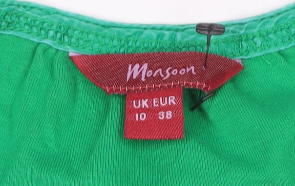 Monsoon Women’s Green Short Sleeve V-Neck Cotton Top Size 10