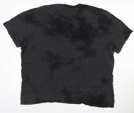 AllSaints Men's Black Striped Crew Neck T-Shirt XL Organic Cotton