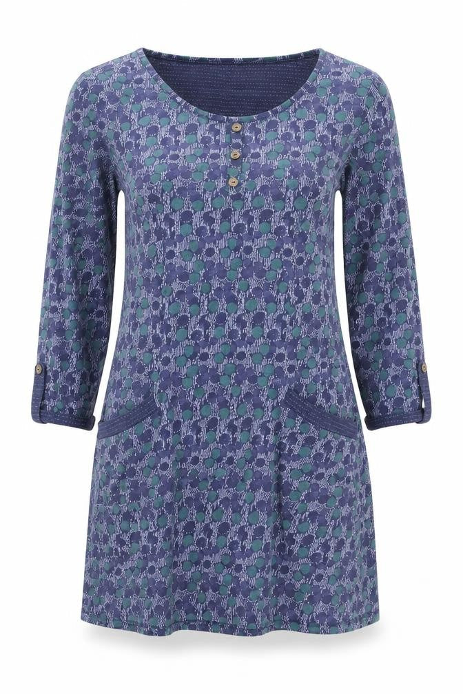 Palava Women’s Blue Green Patterned Jersey Shirt Dress Size 12