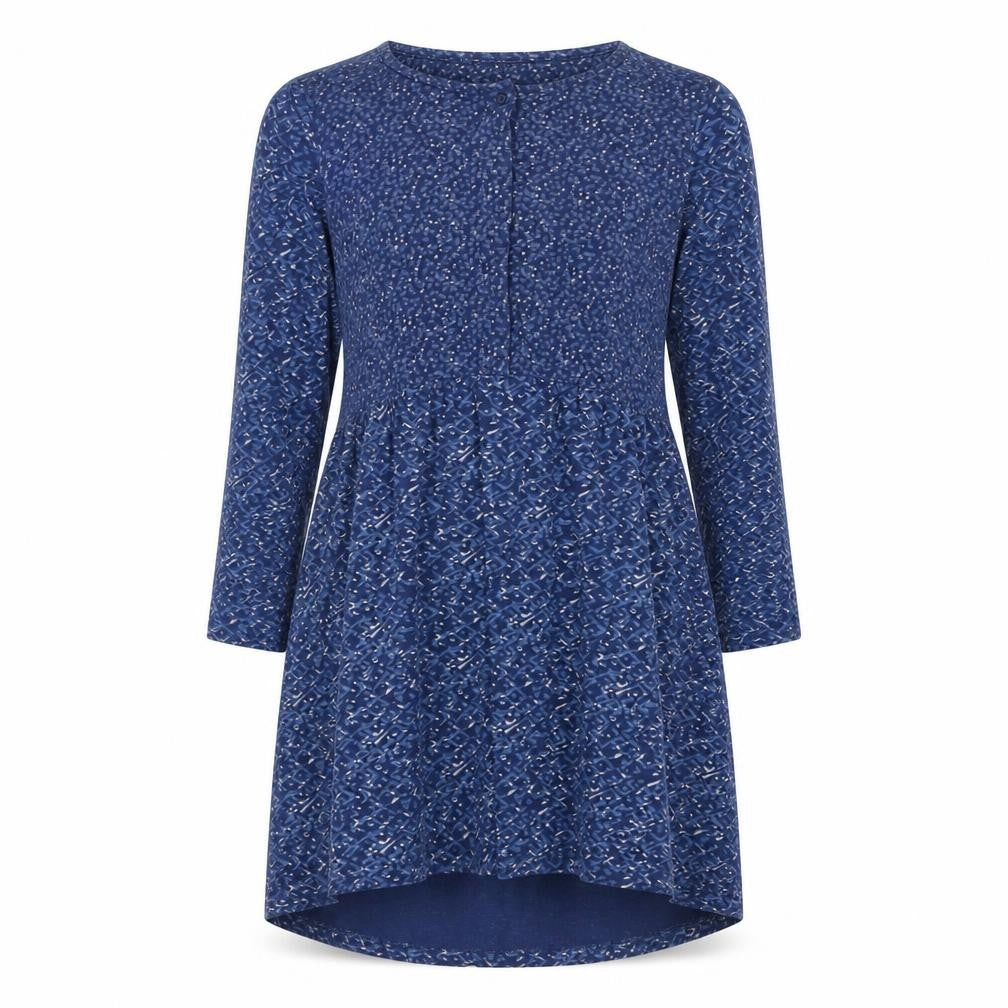Fat Face Women Blue Long Sleeve Hi-Low Cotton Blend Casual Dress UK 10