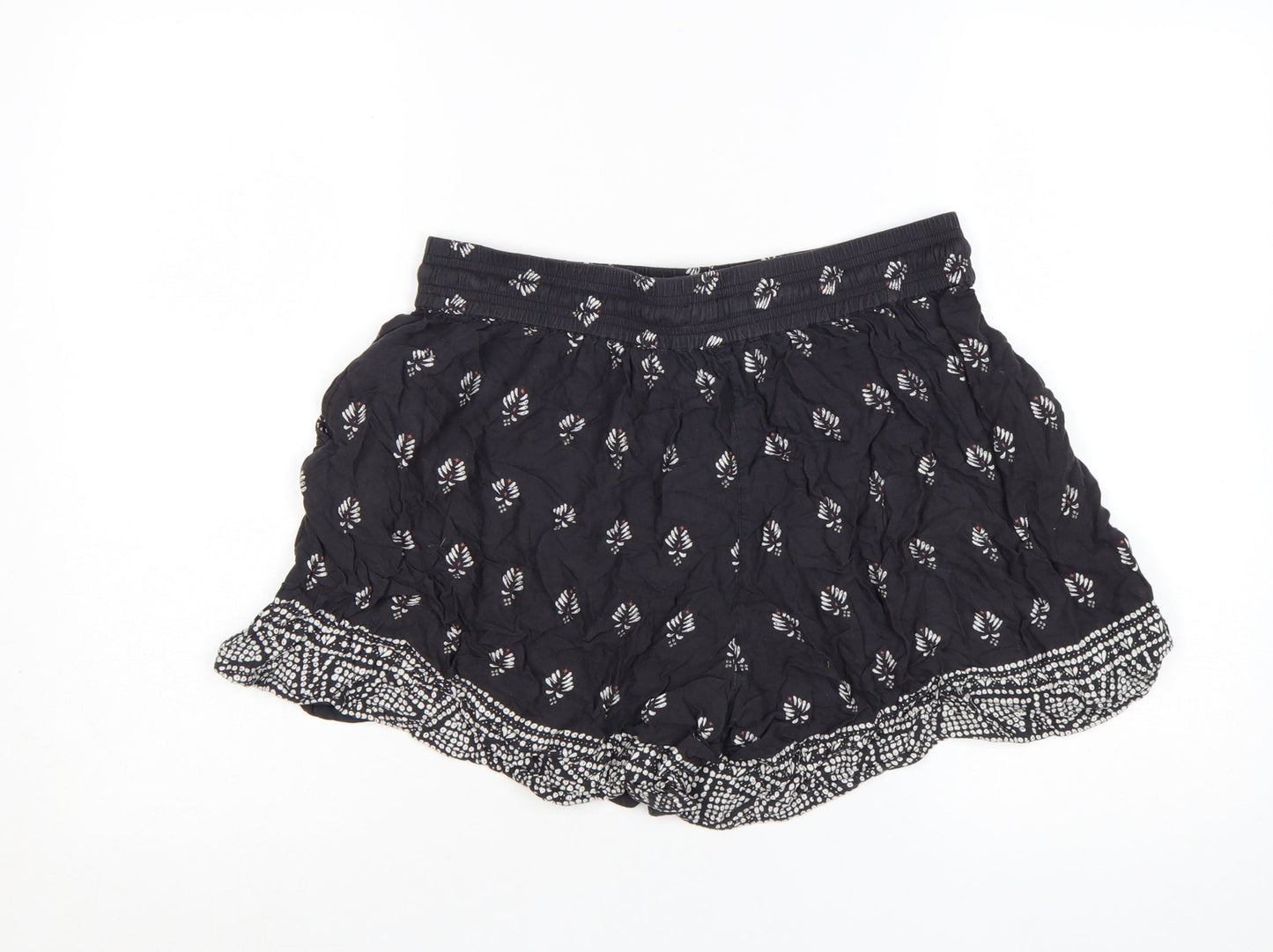 Fat Face Women’s Black Viscose Paperbag Shorts Size 12 Bohemian Floral