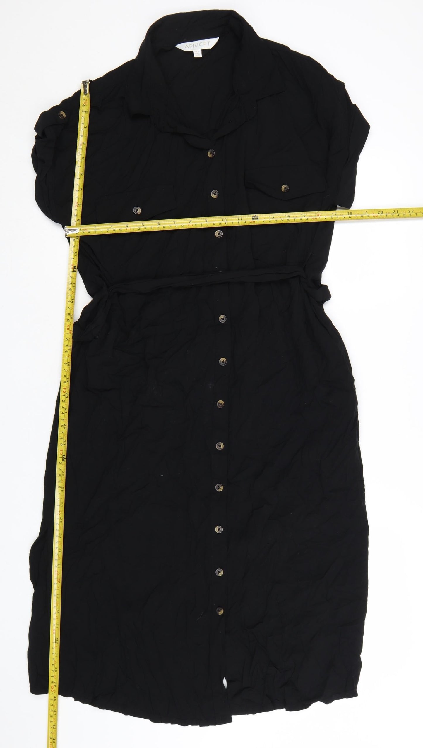 Apricot Women's Black Size 16 Shirt Dress Collared Stretch Viscose