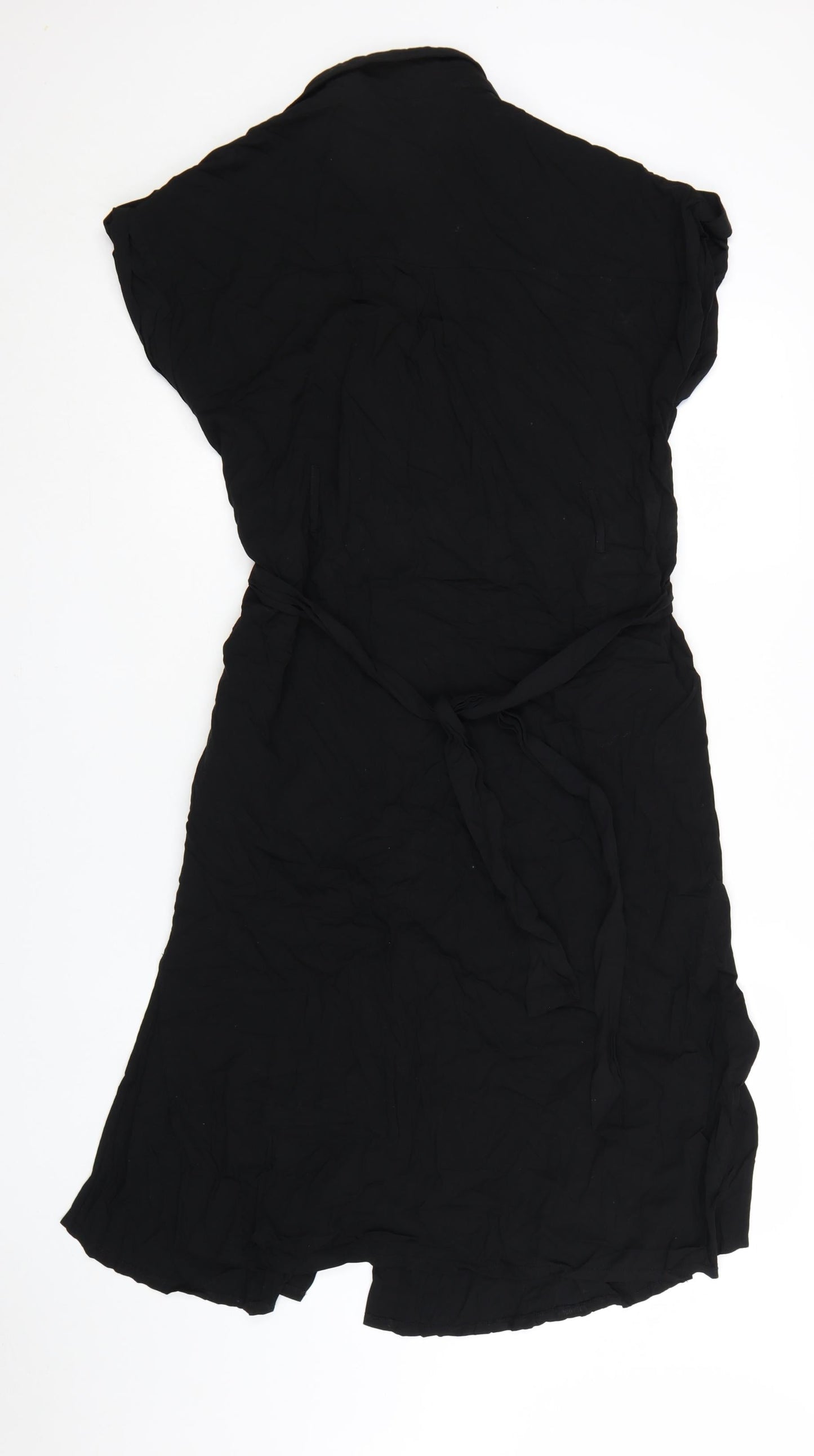 Apricot Women's Black Size 16 Shirt Dress Collared Stretch Viscose