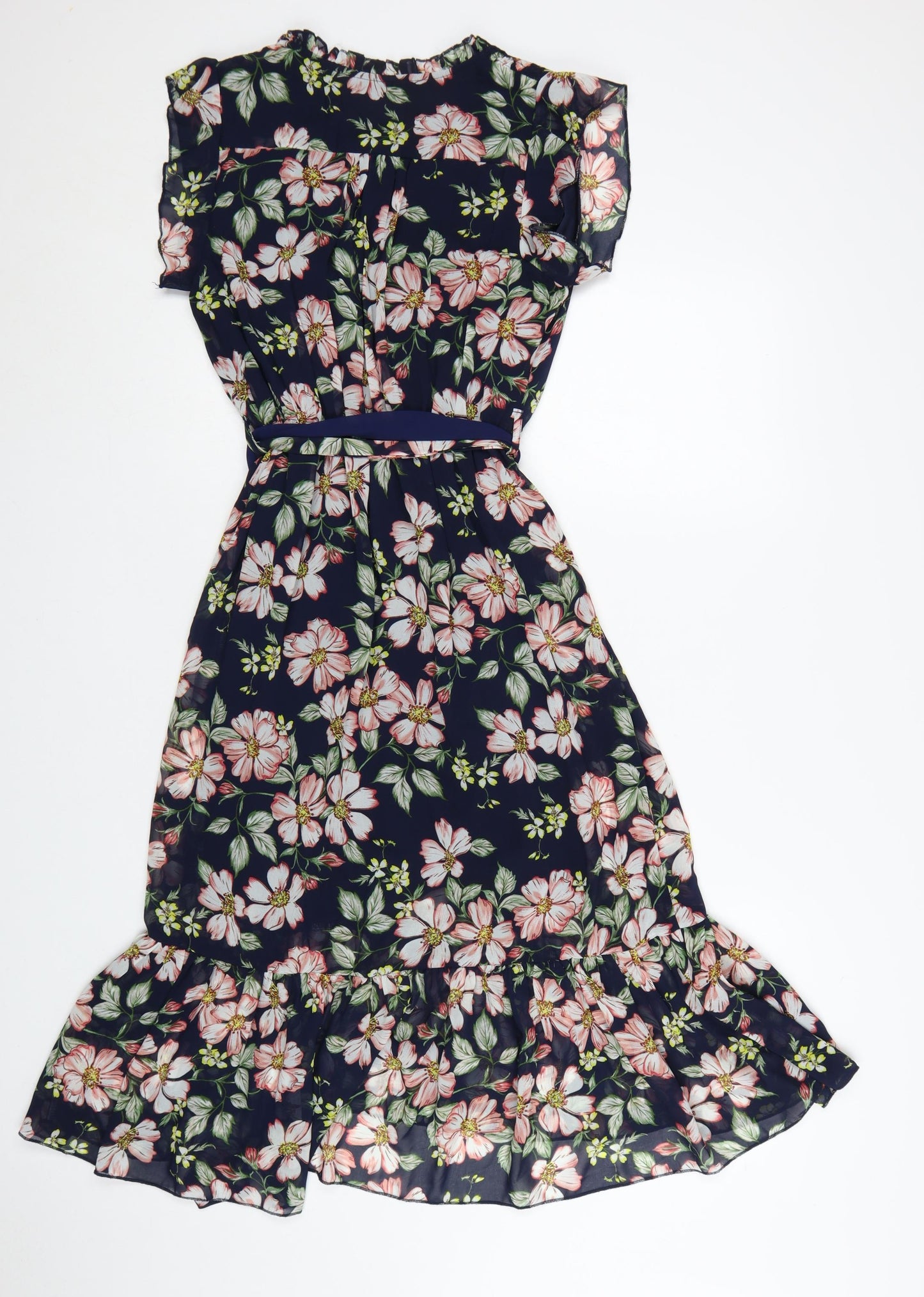 Apricot Women Blue Floral Belted Wrap Dress Size 10 Short Sleeve