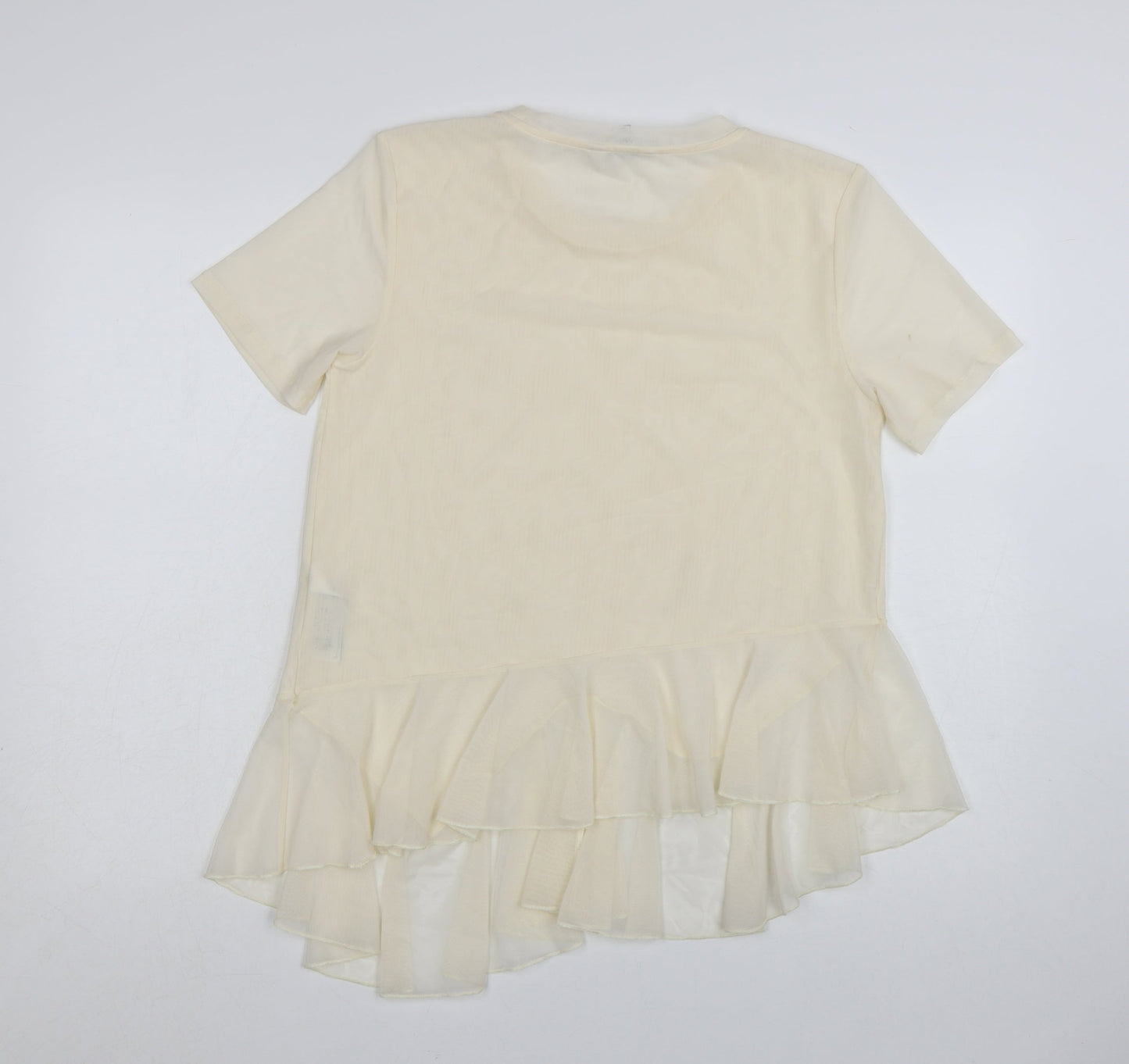 Marks and Spencer Women Ivory Ruffle Hem Short Sleeve T-Shirt Size 12