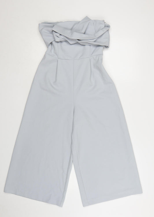 Topshop Women Blue Strapless Wide-Leg Jumpsuit Size 8 Polyester Blend