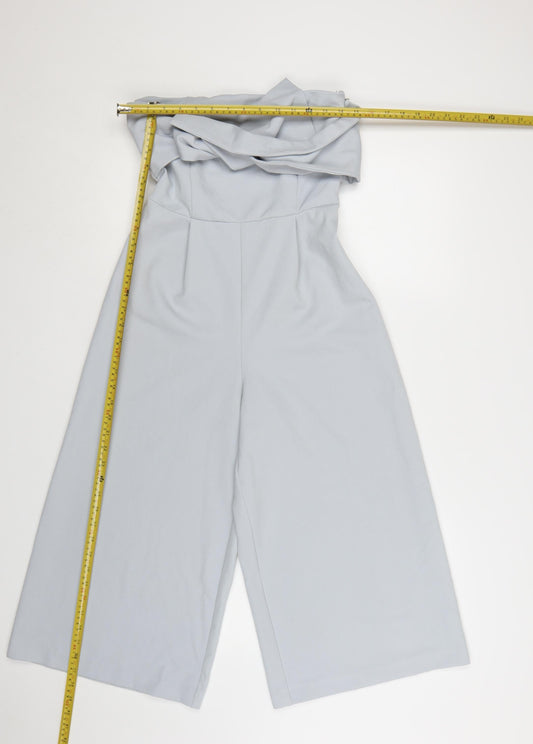 Topshop Women Blue Strapless Wide-Leg Jumpsuit Size 8 Polyester Blend