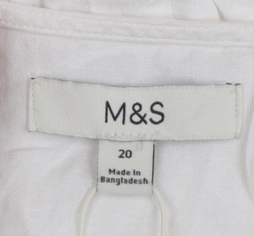 Marks and Spencer Women's White Cotton V-Neck Tunic Blouse Size 20