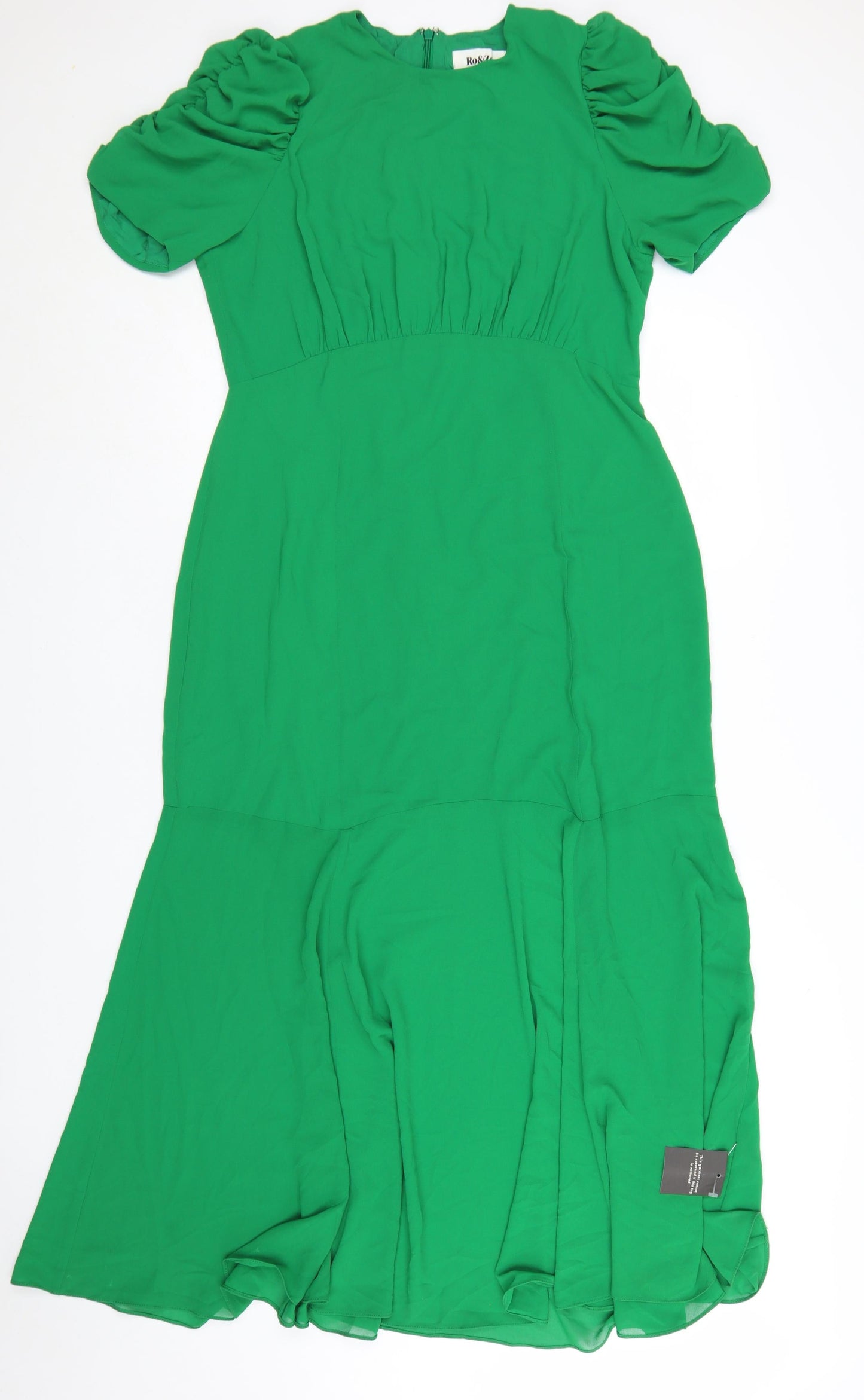 Ro&Zo Women’s Green Midi Fit & Flare Puff Sleeve Dress Size 14