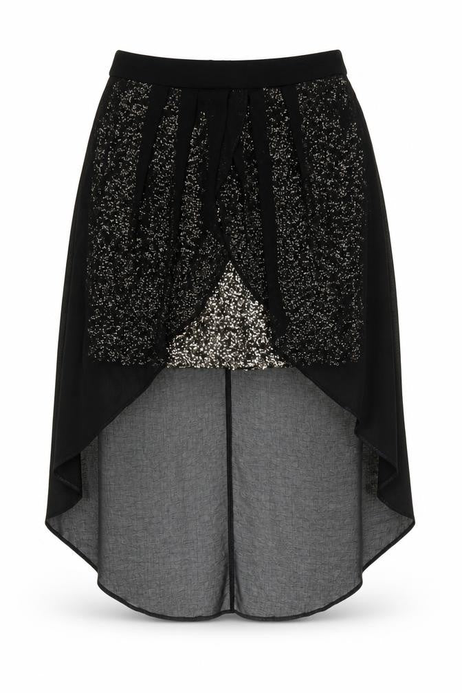 Lipsy London Women's Black Sequin Asymmetric Midi Skirt Size 10