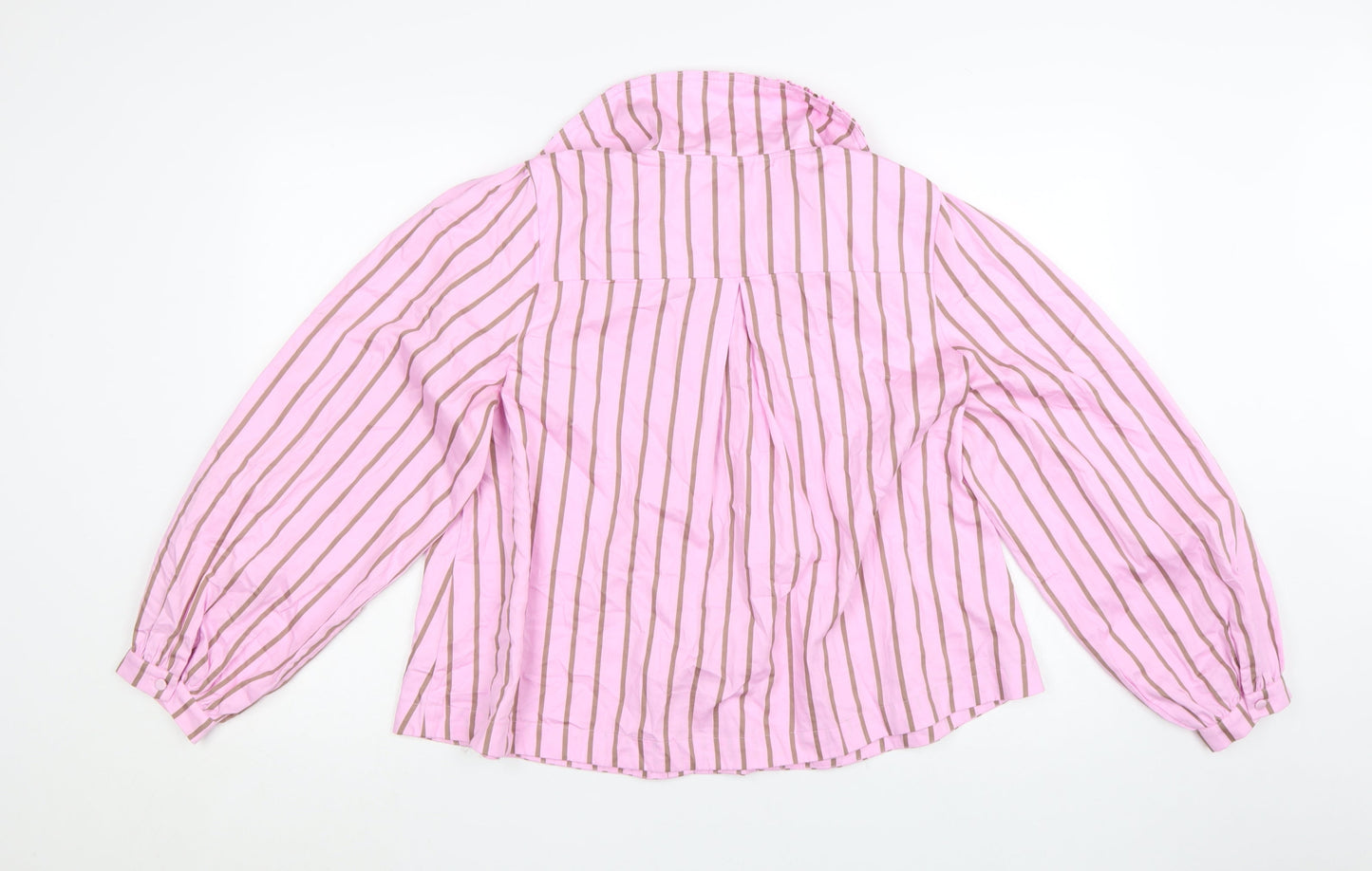 Oliver Bonas Women’s Pink Striped Ruffle Collar Cotton Blouse UK 14