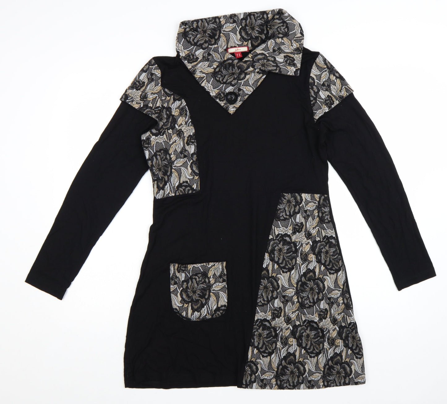 Joe Browns Women’s Black Floral A-Line Collared Long Sleeve Dress Size 12