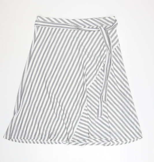 DKNY Women’s Grey Striped Wrap Skirt XL Polyester Elastane