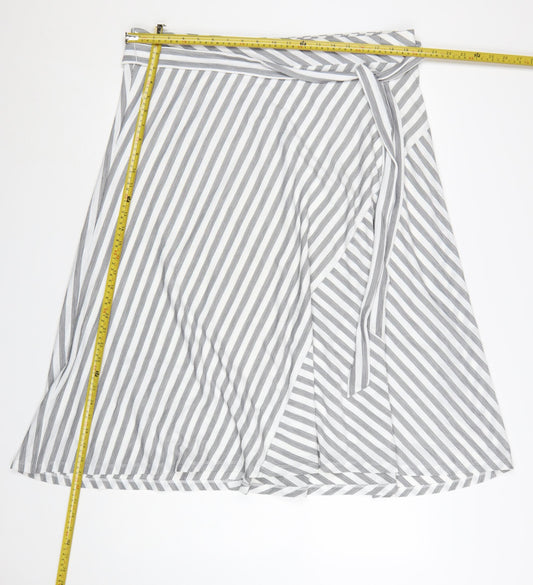DKNY Women’s Grey Striped Wrap Skirt XL Polyester Elastane