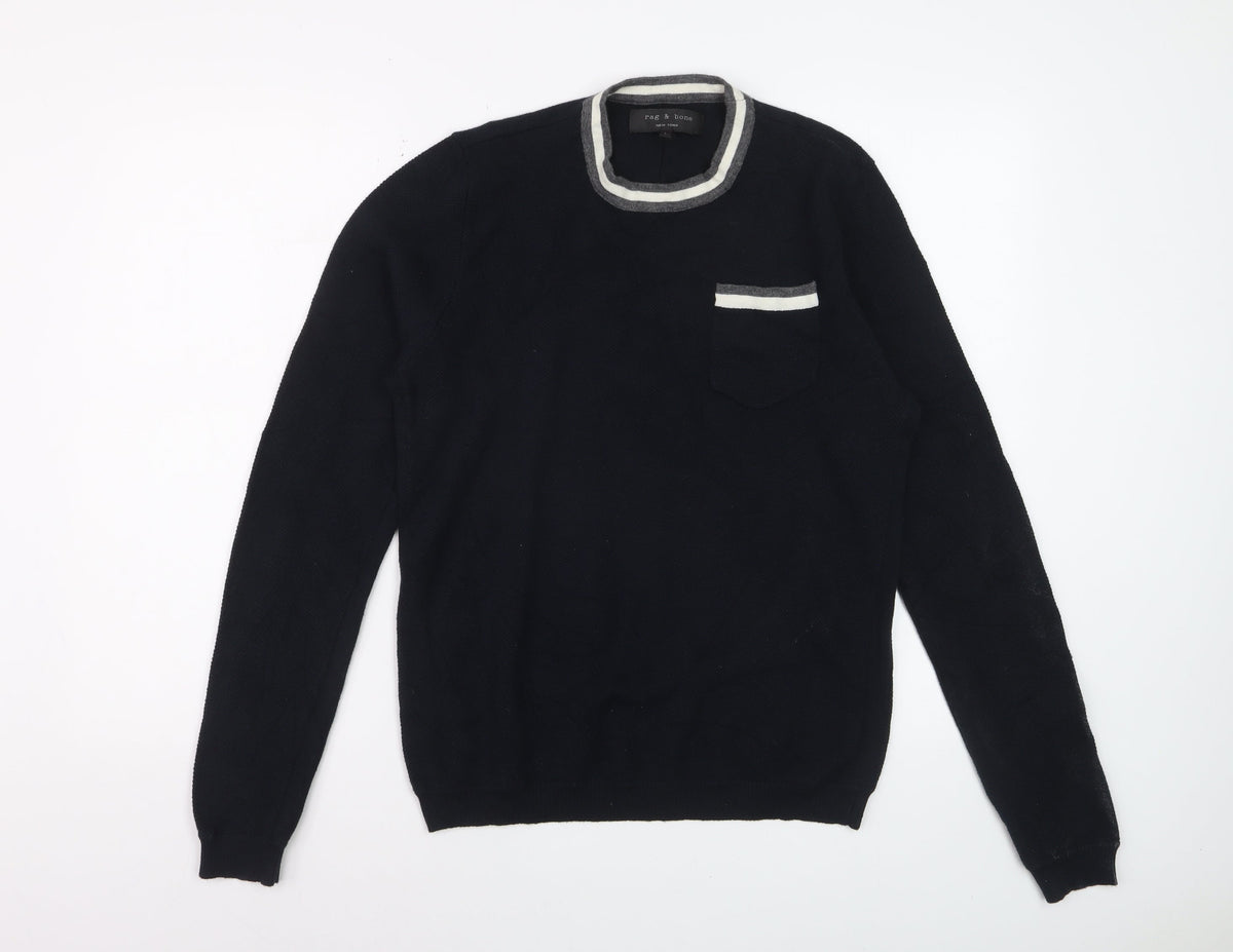 Back view of Rag & Bone Men's Black Knit Crew Neck jumper, size L