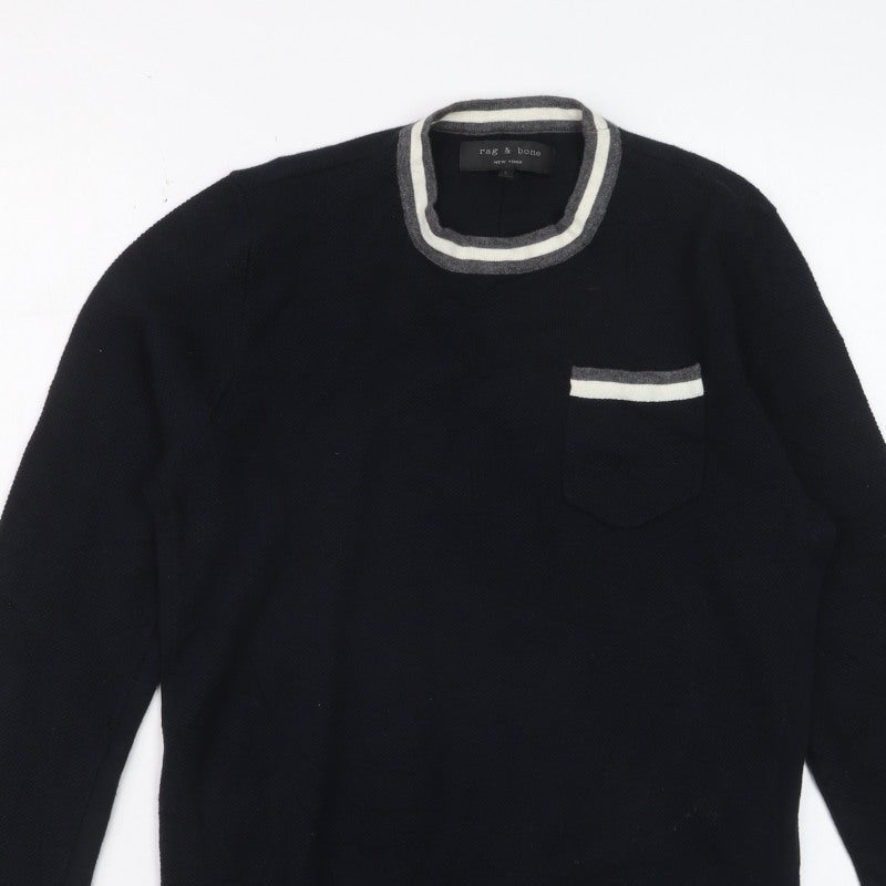 Additional view of Rag & Bone Men's Black Knit Crew Neck jumper, size L